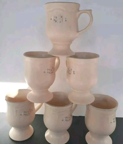 Mugs Pfaltzgraff Remembrance Footed 6 Pink & White Flowers Pedestal 