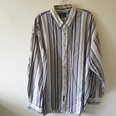 Vintage 90er Greg Norman Shark Hemd Gr. XL gestreift grün beige Baumwolle