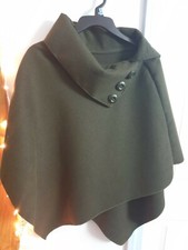 Italy Moda Ladies Lovely High Neck Poncho Olive Green Stretch Cape Wrap