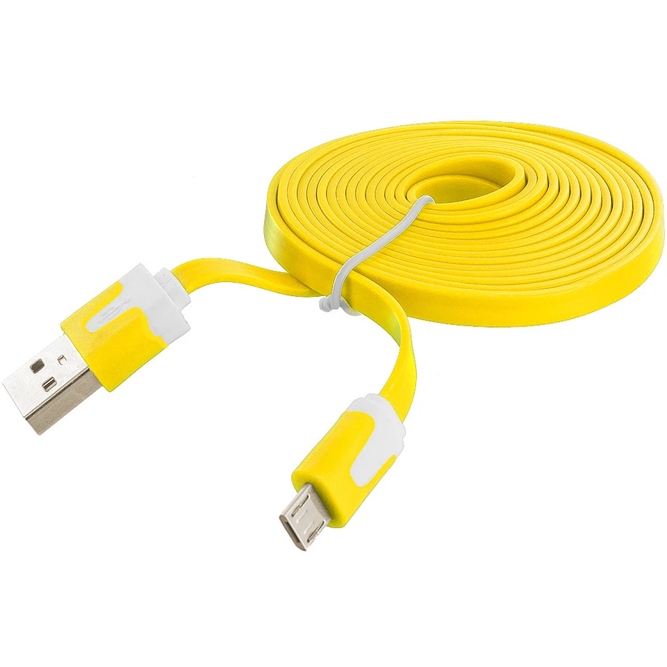 Cable de carga cargador de datos MICRO USB de fideos planos de 3 pies para SAMSUNG GALAXY S4 S6 s7+ Foto 4 de 4