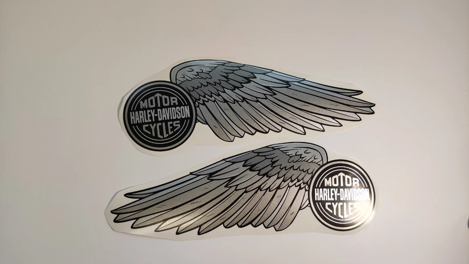 Harley-Davidson серебряные крылья бак наклейки набор 9,85 x 3,55» дюймов; 25 x 9 см - Изображение 4 из 4