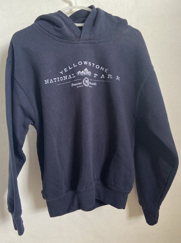 Kid's Prairie Mountain Yellowstone National Park Hoodie Size 10-12 Navy *used*