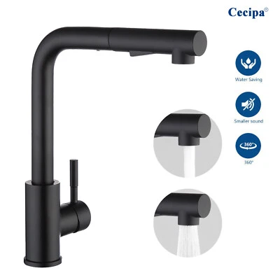 CECIPA MAX Wasserhahn Ausziehbar Küchenarmatur Brause Mischbatterie 360° Spültisch Schwarz