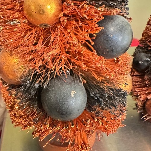 Drei Vintage orange schwarze Sisal Pinsel Halloween Bäume Landhaus Sammlung - Bild 9 von 9