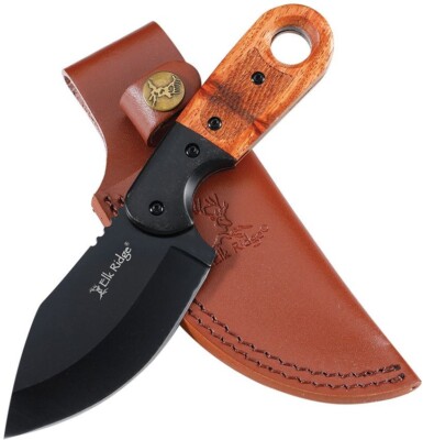ERFIX113BK Elk Ridge Skinner Black 3Cr13MoV Drop Point Blade Brown Wood Handle L