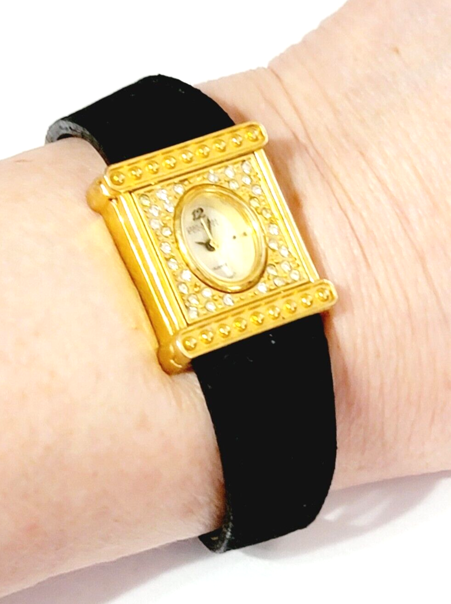 Joan Rivers Classics Rhinestone Watch Leather Watchband 