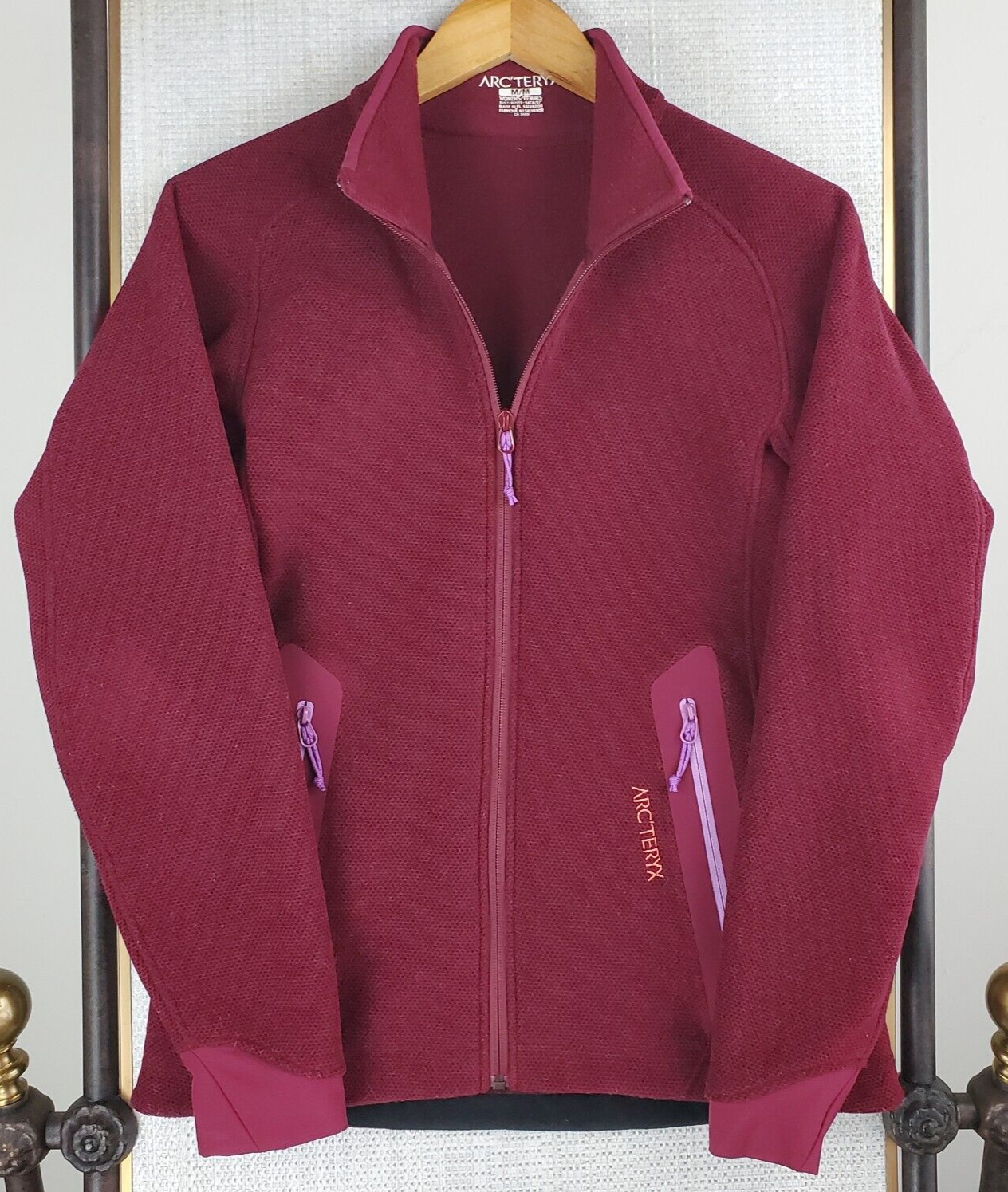 Giacca pile ARC'TERYX donna taglia media Merlot rosso full zip Polartec tasche