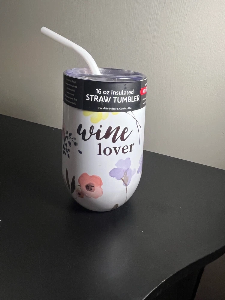Tumbler Straw Wine Lover Theme Stainless Steel Tumbler  New With Tag Tailgate