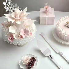 2Pcs Cake Knife and Server Set,Stainless Steel Blade with Acrylic Crystal Handle