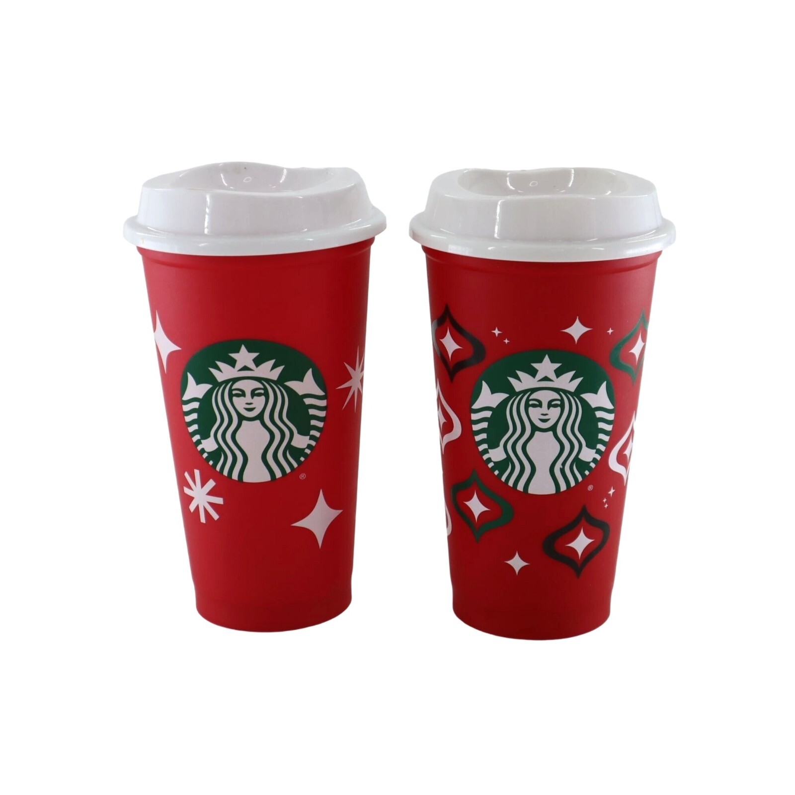 Starbucks Christmas Cup Set of 2 Plastic Red Coffee Travel Cheer Tumbler Holiday