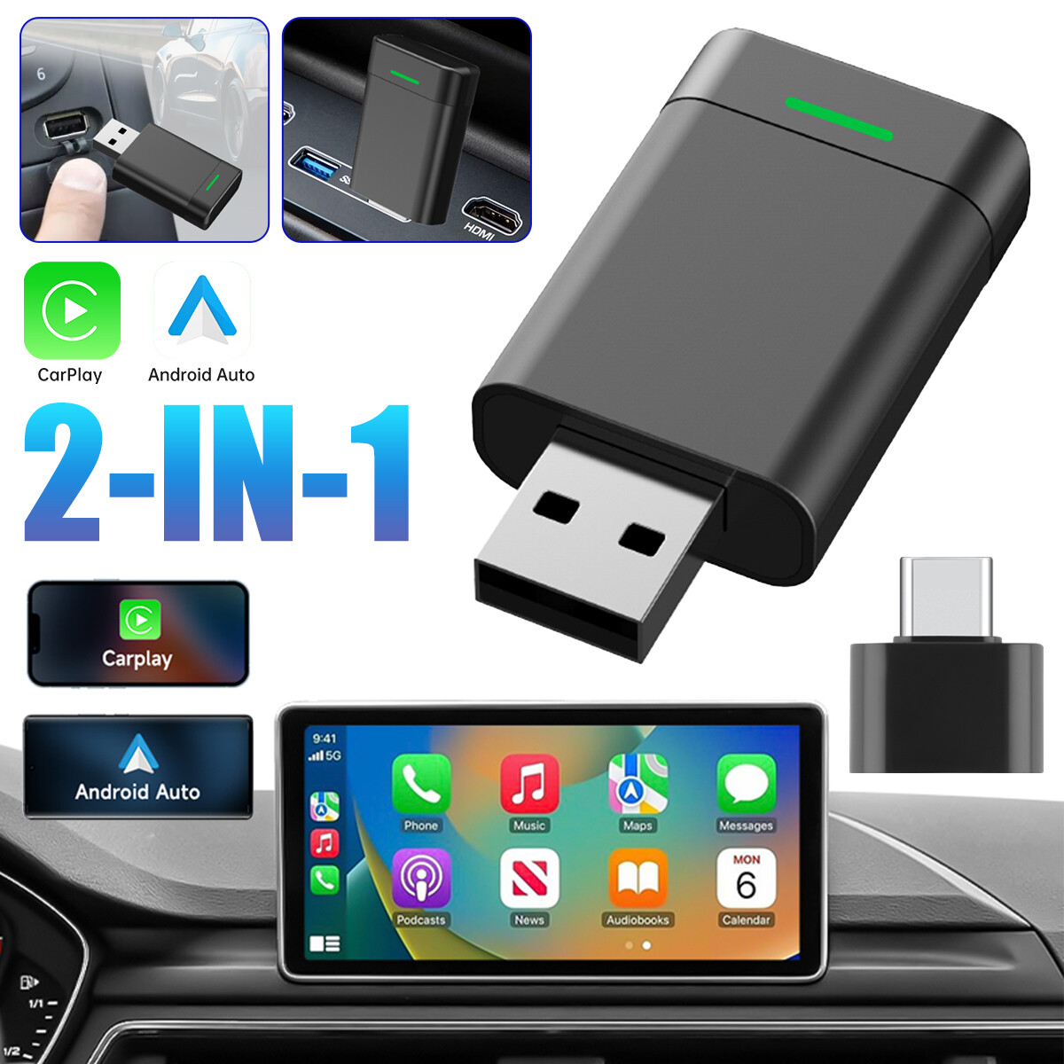 Wireless USB CarPlay Adapter For Android Auto Carplay Android Dongle -Plug Play^