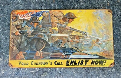 WW1 ENLIST NOW YOUR COUNTRY'S CALL RECRUITING VINTAGE STYLE SIGN 14 X 8