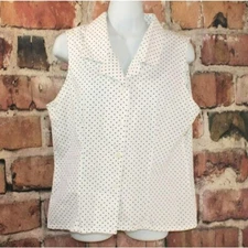 Polkadot sleeveless shirt sz Lg L vtg Gitano white black button front rockabilly