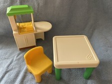 LITTLE TIKES DOLLHOUSE OVEN/STOVE/TABLE/PHONE COMBO, ONE CHAIR TABLE PREOWNED
