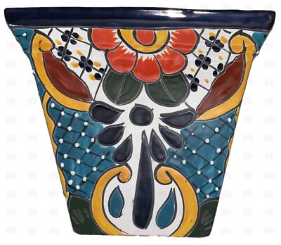 XOOCH MEXICO, BLUMENTOPF TALAVERA ''TRAPECIFORME'' GROSS DBLAU, HANDGEFERTIGT