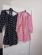 2 Boohoo dresses size 16 Bardot frills pretty summer. Navy and Pink.