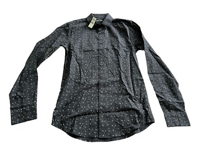 Express 1MX Mens Button Down Shirt Black Small Extra Slim Stretch Button NEW