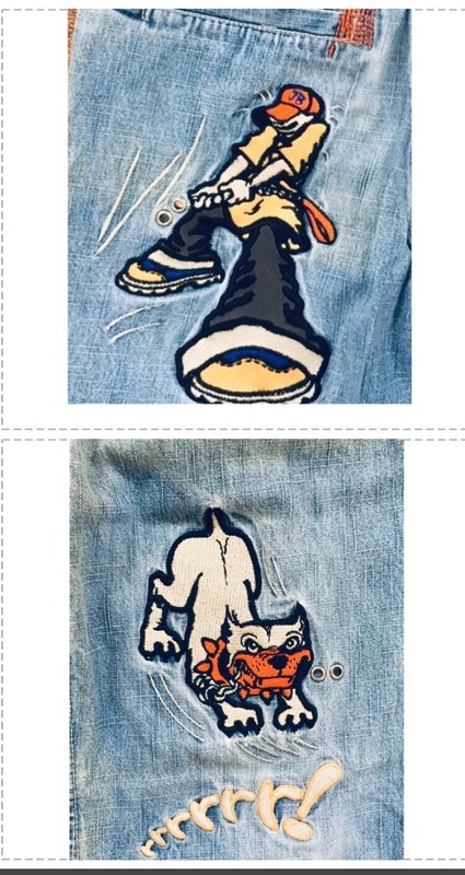 Vintage Joe Boxer Blue Jeans Embroidered Boy Dog Patches