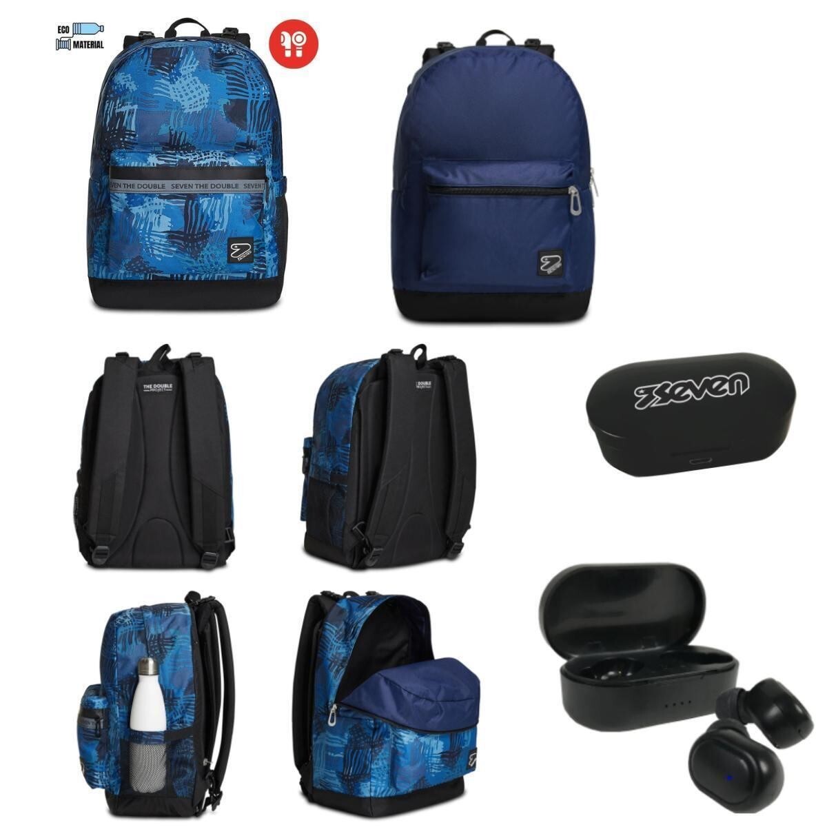 ZAINO SEVEN REVERSIBILE CON EARPHONES WIRELESS - THE DOUBLE BLENDING BLUE