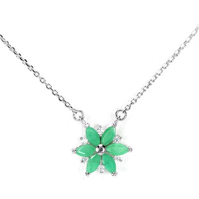 Sterling Silver Genuine Green Emerald and Lab Diamond Floral Necklace 17 1/2 In Sterling Silver Genuine Green Emerald and Lab Diamond Floral Necklace 17 1/2 In
