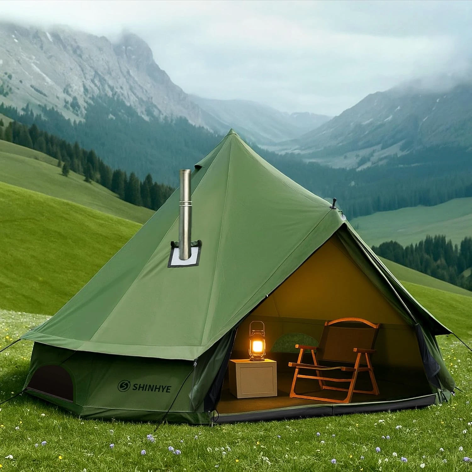 Luxury Waterproof Canvas Bell Tent with Stove Jack for Year-Round Camping