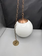 Vintage Lrg Ceiling Light Opaline White Globe 10" Inc Copper Gallery Chain+Hook