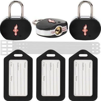 TSA Approved Luggage Locks 3 Pack with Luggage Tags | 6 Keys, Black Travel Lo...