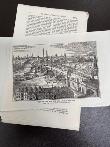 GRABADO 1831 VISTA PUENTES DE LONDRES NUEVOS Y ANTIGUOS + TEXTO Revista de caballeros - Imagen 2 de 2