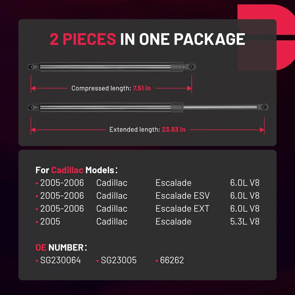 For Cadillac Escalade EXT/ESV 2005-2006 Rear Tailgate Lift Supports Gas Struts - Image 2 of 4