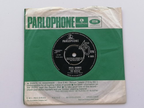 THE BEATLES ORIG 1967 UK 45 HELLO GOODBYE RARE ÉTIQUETTE TYPE POLICE