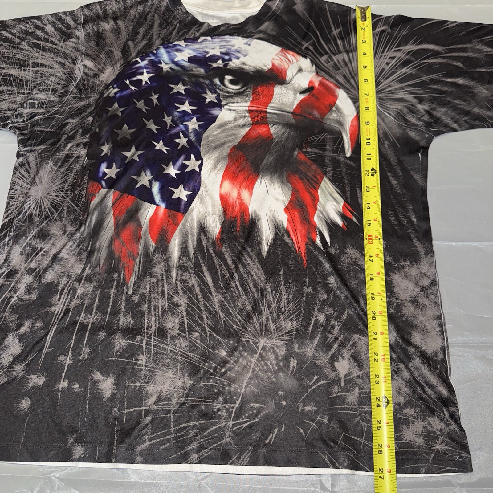 Get A Life Mens 2XL All Over Print American Flag Eagle Fireworks T-Shirt Black image 4