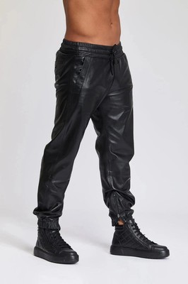 Herren Schwarz Echt Lammleder Jogginghose/Jogger Hose Track Leder Hose