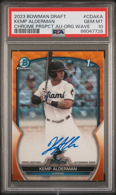 2023 Bowman Drafr Kemp Alderman 1st Orange Wave Auto /25 PSA 10