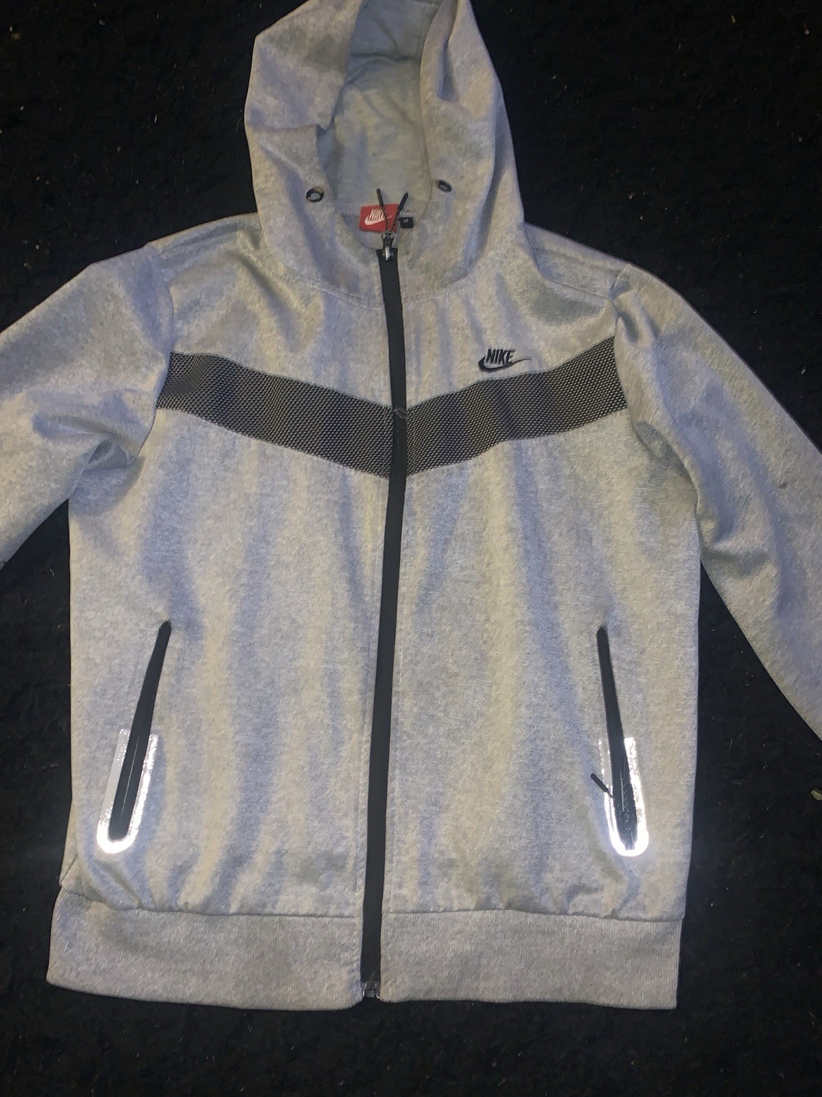Nike Men's Full Zip Hooded Fleece Hoodie Gray Black Long Sleeve Pockets