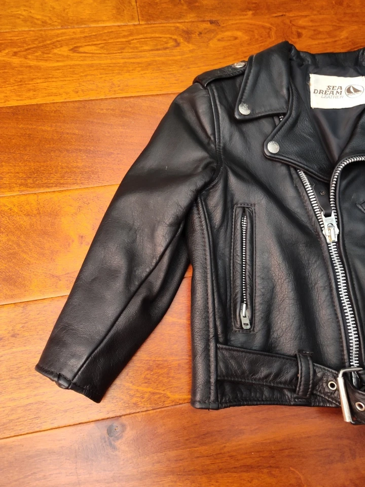 Chaqueta de moto Sea Dream de cuero vintage negra para niños talla 6 Foto 3 de 4