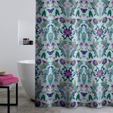 Catherine Lansfield Mya Tropical Duck Egg Blue Shower Curtain Panel Bathroom