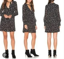 Free People Beck Dress Womens Medium Black Floral Ruffle Tiered Boho Tunic