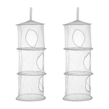 2Pcs Mesh Hanging Storage Basket 3 Compartment Storage Organizer Grey