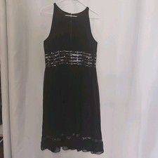 Adrianna Papell Size 12 Evening Silk Beads Sequins Cocktail Dress Black