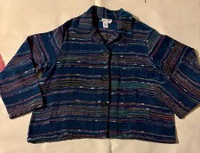 Coldwater Creek Textured Stripe Cardigan Jacket In Blue Multicolor Petite Large