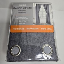 NEW Silk Home Total Blackout Curtains 2 Panels 2 Tie Backs - Harmony Smoke