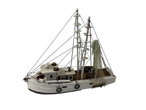 Vintage Style 12” Model Shrimp Fishing Boat Wood Painted Hand Crafted