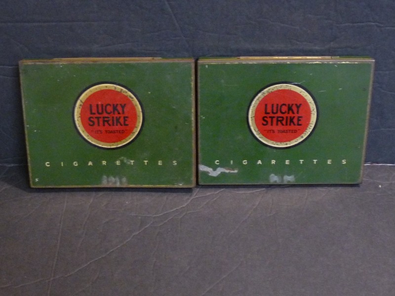 Pair Vintage Lucky Strike Cigarettes Tins Tobacco