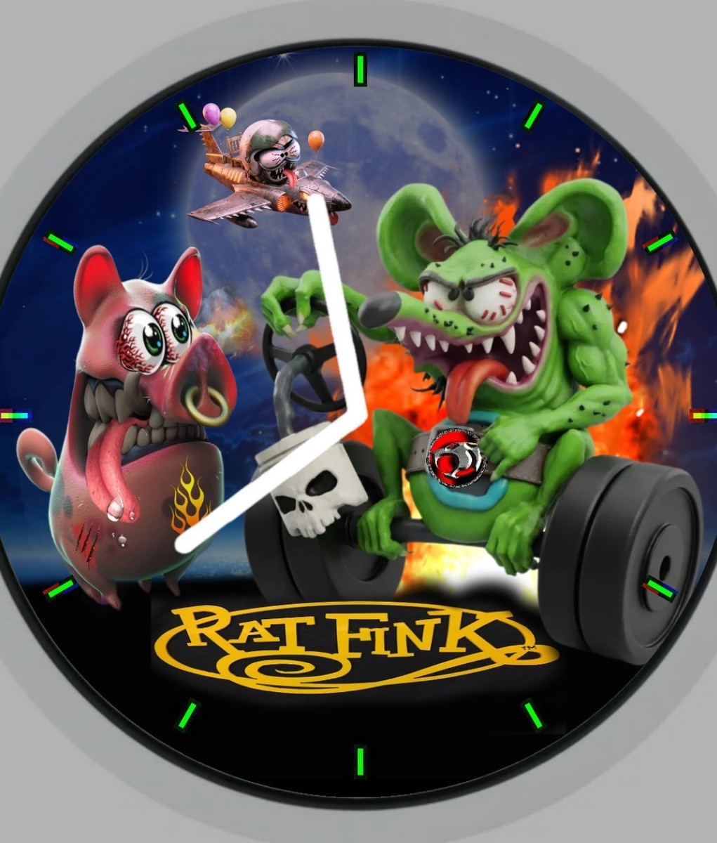 ★RAT FINK キャラクター時計 Rat Fink Two Wheeler Scoundrel Crazy Shakin Bacon Racer Hog Art