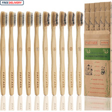 Bamboo Toothbrushes 10 Pack Biodegradable Soft Medium Charcoal Bristles