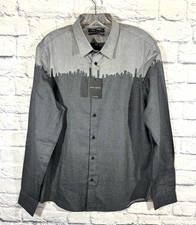 New Arrow N.Y. Men's 17 34/35 Dress Shirt Button Down Slim Fit Cityscape Gray