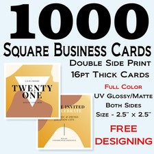 1000 Square Business Cards Full Color 2 Side Printing UV Coated-Free Design