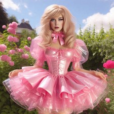 Elegant Barbie Pink Prom Dress Short Sleeve Cosplay Birthday Princess Party Gown