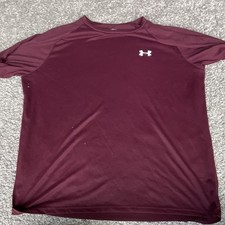 Under Armour Men's LG Burgundy HeatGear The Tech Tee Loose Poly Crew Logo SS