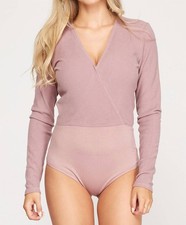 She Sky Surplice Rib Knit Bodysuit Misty Mauve